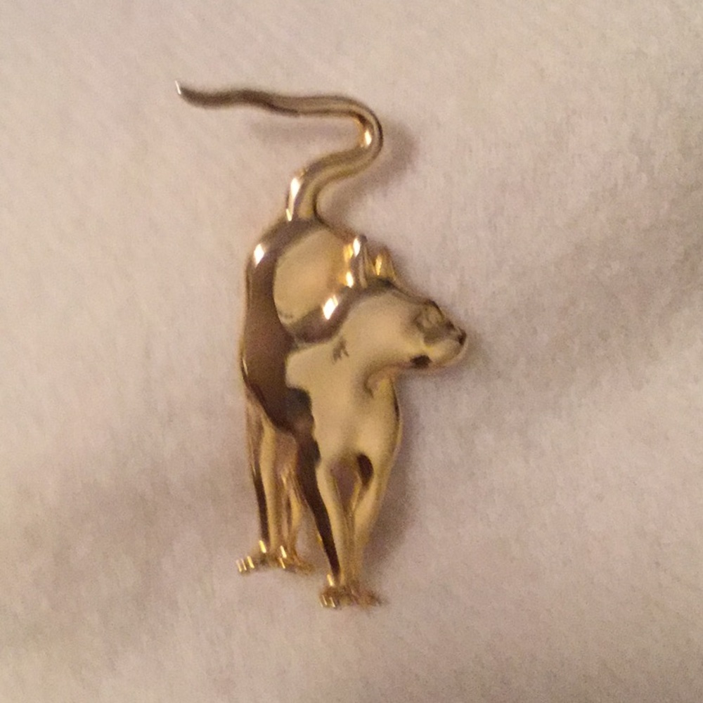 Strutting Cat Brooch Yellow Tone